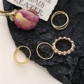 Classical Opening Rings Set New Vintage Inlaid Pearls Accessories 4Pcs/Set. 