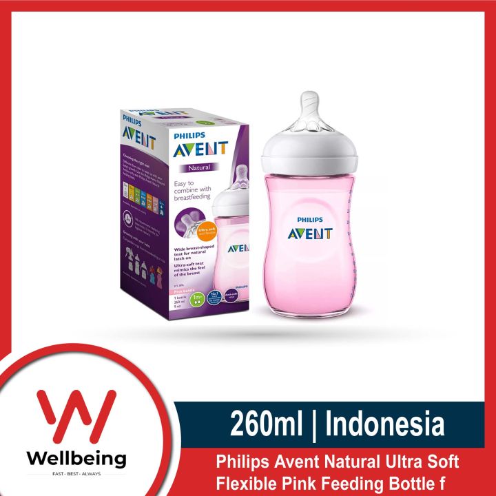 Baby Feeder | Philips Avent Natural Ultra Soft & Flexible Pink Feeding Bottle for 1 month+ 1 Bottle | 260ml