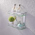 Tempered Glass Shelf Double-Layer Glass Bathroom Rack Wall Mounted Bracket Glass Bathroom Shower Organizer Shampoo Holder for Bathroom Home Kitchen. 