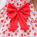 New Girls Dress 2024 Summer Kids Clothes Girl Children's Lace Sleeveless Solid Color Big Bow with Hat Floral Slip Dress.