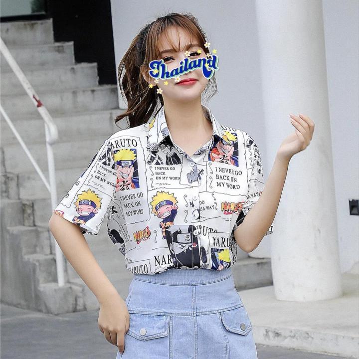 90%20Short%20Sleeve%20Japanese%20Style%20Anime%20Print%20Shirt%20Women%20Couple%20Loose-Fitting%20Versatile%20Outerwear%20Women's%20Shirt%20Thin%20Blouse%20-%20Image%207