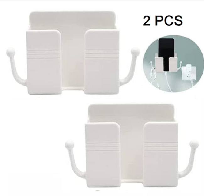 2 PCS Mobile Phone Charging Hanging Holder Multifunction Wall Mounted Plug Bracket Remote Control Mounted Storage Box