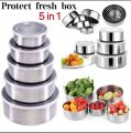 Stainless Steel Food Box 5 Pieces With Food Grade Plastic Cover - Tiffin Box For Office. 