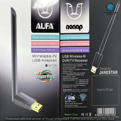 AUFA W-115 Wireless-N USB Wi-Fi Adapter Fixed 3dBi Antenna