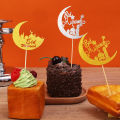 6pcs Eid Mubarak Cupcake Toppers Moon Mosque Pattern Cake Topper Ramadan Decoration party supplies. 