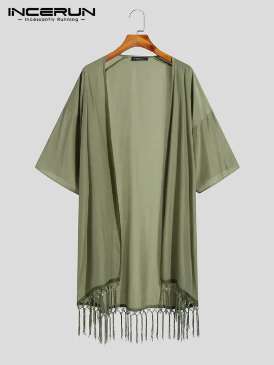 Fashion%20Men%20Shirt%20Tassel%20Open%20Stitch%20Short%20Sleeve%20Streetwear%20Long%20Style%20Cardigan%202023%20Solid%20Color%20Casual%20Outerwear%205XL%20INCERUN%20-%20Image%207