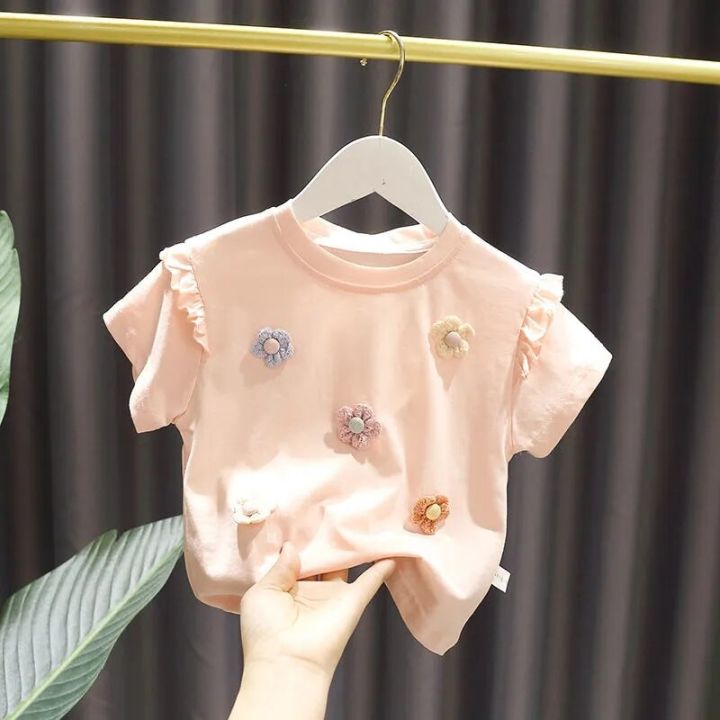 Summer%20Girls%20T-shirt%20New%20Children's%20Baby%20Cute%20Lace%20Short-sleeved%20Top%20Little%20Girl%20Cotton%20Bottoming%20Shirt%20-%20Image%203