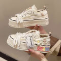 Women 2024 New style breathable floral canvas shoes autumn thick platform all-match student sneakers zapatollas Mujer.
