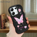 Hontinga for Redmi Note 13 4G Back Cover Pink Butterfly Pattern Luxury Phone Cover Soft Silicone Macaron Wave Mobile Case.