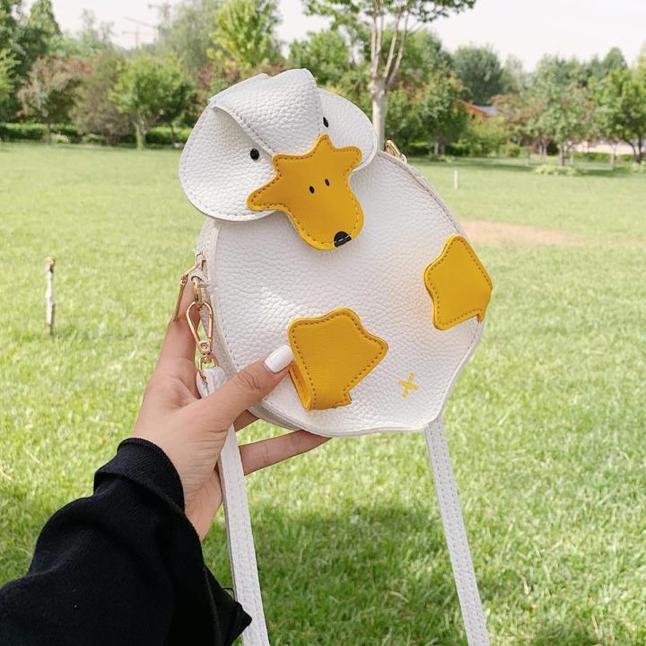 Women Duck Shape Bag Contrast Color Crossbody Female Soft PU Leather Shoulder Bag Girls Cute Cartoon Duck Handbags And Purses