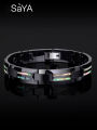 Black Ceramic Bracelets Scratch Proof Inlay Deep Sea Shell and Magnetic Stone for Men Jewelry,.
