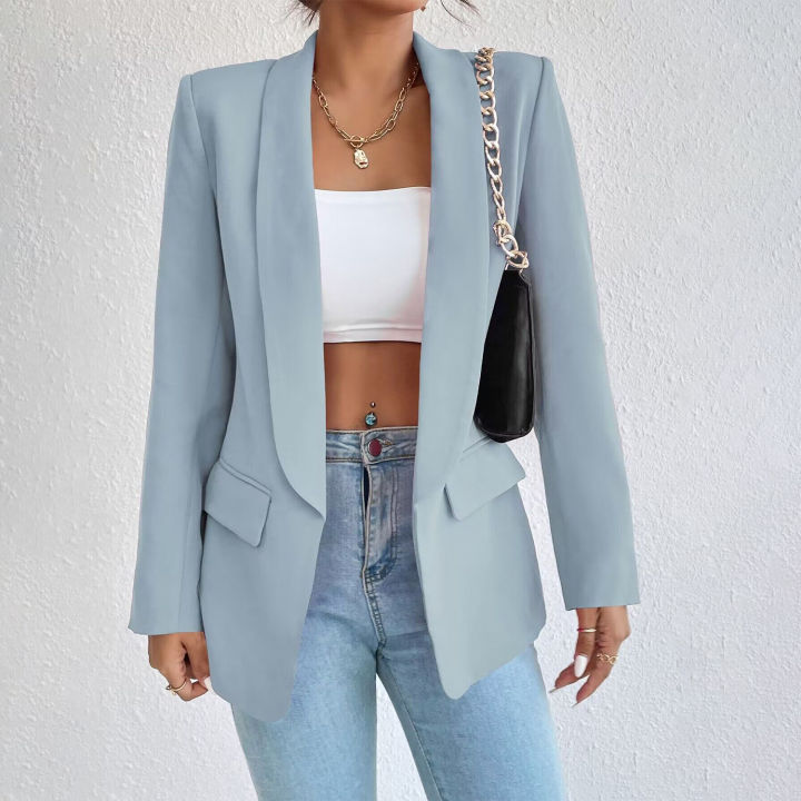 women%20suit%20coatAutumn%20and%20Winter%20Temperament%20Commuting%20Solid%20Color%20Polo%20Collar%20Long%20Sleeve%20Suit%20Coat%20Top%20Blazer%20-%20Image%205