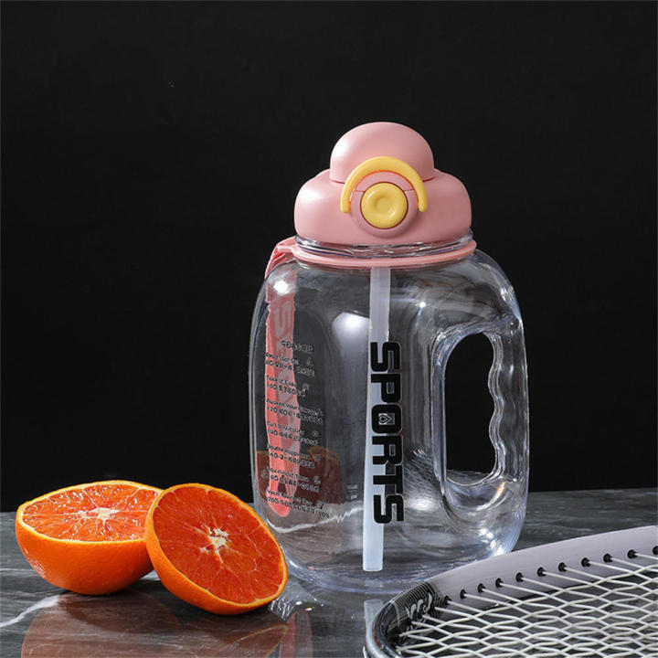 1.6/2L Large Capacity Plastic Water Bottle with Straw Portable Travel Bottles Training Sport Fitness Cup Students Outdoor Leakproof Drinking Bottles