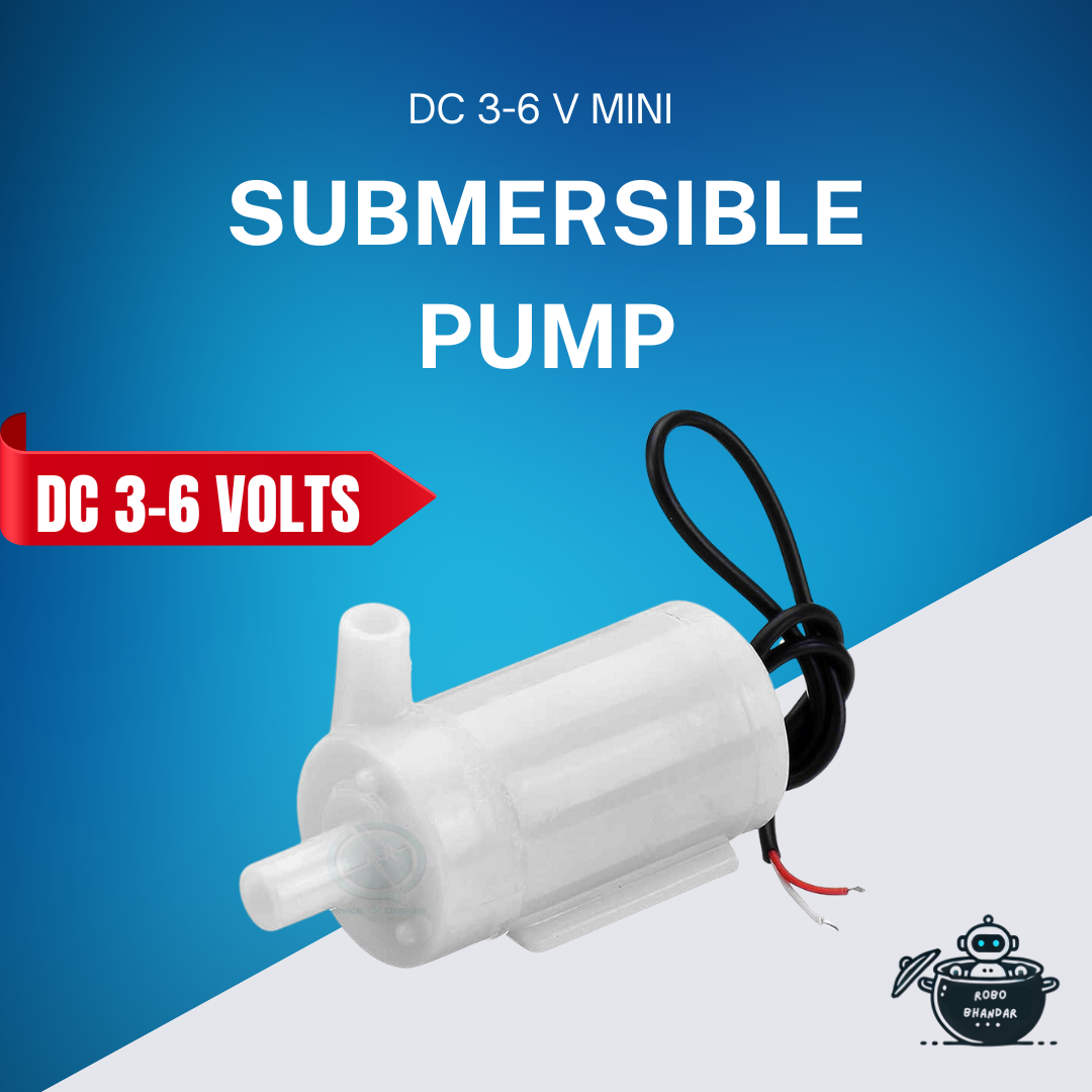 Mini Submersible 3-6V Water Pump for Hobby Gardening Projects, Fish Tank or Aquarium and Arduino Projects also usable as 5V Mini DC Submersible Water Pump | RoboBhandar
