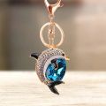 Cute Rhinestone Crystal Blue Water Drop Dolphin Keychain Marine Animal Key Chain Key Ring Holder Pendant Keyring. 