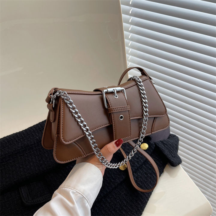 Solid color Women Chain Shoulder Side Bag Small PU Leather