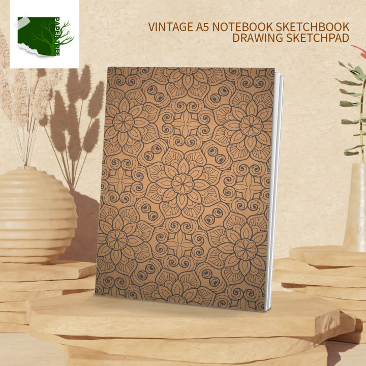 Papertree Vintage A5 Notebook Sketchbook Drawing Sketchpad Vintage Full Flower Perfect for Graphite Colour Pastel and Charcoal Art