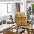 Handmade Straw Woven Storage Basket with Lid Makeup Organizer Storage Box Seagrass Laundry Baskets Rattan Jewelry Box(M).