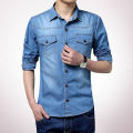 Sky Blue Denim Long Sleeve Casual Shirt for Men.