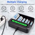 8-Slot Multi-Function Battery Charger USB Powered AA/AAA/C/D Rechargeable Battery Charger with LCD Display.