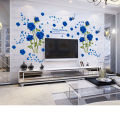 Home decor bedroom self adhesive 3d wall paper blue roses wall stickers. 