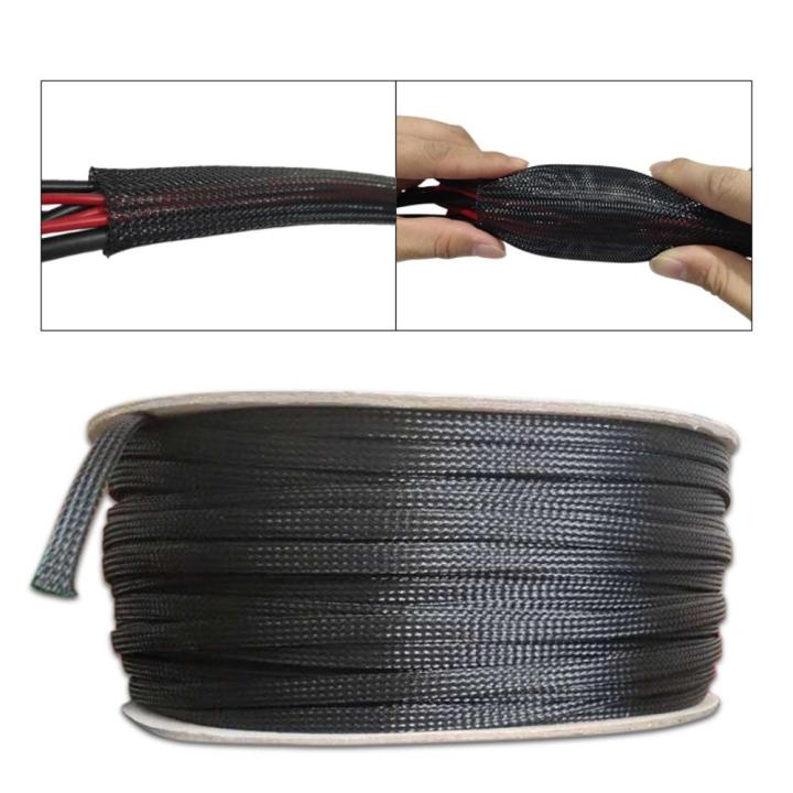 PET Elastic Woven Wire Mesh Black Encrypted Flame Retardant Woven Wire Mesh Nylon Computer Wire Mesh Tube Telescopic Sleeve 10m
