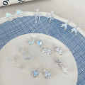 【Trending Now】 1Pair Korean Style Blue Zircon Star Moon Stud Earrings For Women Exquisite Sweet Cute Temperament Earrings Wedding Jewelry Runrui.