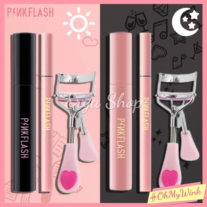 Erya PINKFLASH The Hottest Beauty Makeup Set 3pcs Set Mascara + Eyeliner + Eyebrow pencil / Eyelash curler Day And Night Waterproof Eye Makeup Set
