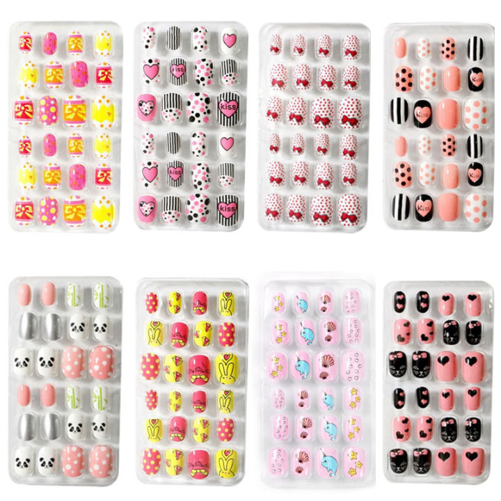 24PCS/box Children/adult Cartoon Candy Nails Full Coverage Self-adhesive Nail Polish Cute Girl Manicure Decoration CL02