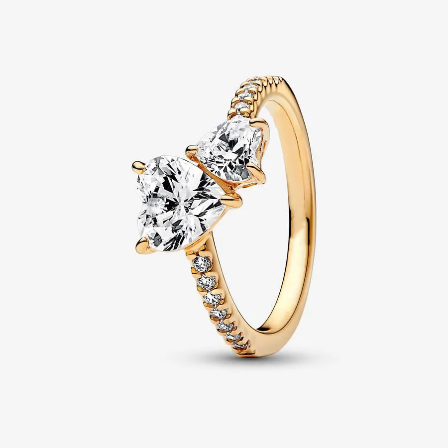 2024 New Charm Rings Double Band Heart Wedding Ring Fit Original