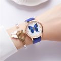 Temperament Fashion Simple Belt Ladies Watch Butterfly Pattern Rhinestone Quartz Tumblers Casual Watch Women. 