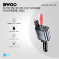 BWOO BO-CC109 120W USB & Type-C Grey Car Charger With 2 Retractable Cables.