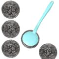 5 PCS Stainless Scrubber with Long Handle Steel Wire Replaceable Cleaning Washing Brush Tool for Kitchen Dish Bowl.
