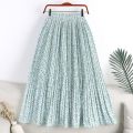 Spring Summer Skirt Women 2022 New Vintage Floral Print Chiffon Pleated Skirt Elastic High Waist Casual Midi Skirt Women Clothes. 