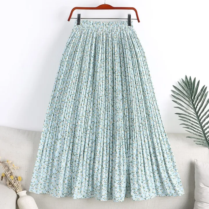 Spring%20Summer%20Skirt%20Women%202022%20New%20Vintage%20Floral%20Print%20Chiffon%20Pleated%20Skirt%20Elastic%20High%20Waist%20Casual%20Midi%20Skirt%20Women%20Clothes%20-%20Image%203