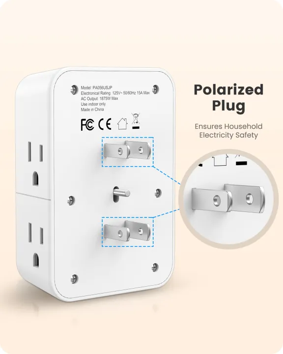 LENCENT%202%20Prong%20Power%20Strip,%203%20to%202%20Prong%20Outlet%20Adapter,%20Polarized%20Plug,%203-Sided%208%20Outlets%20Widely%20Spaced%20Extender,%20Compact%20Wall%20Plug%20Splitter%20Tap%20for%20Non-Grounded%20Outlets%20-%20Image%202