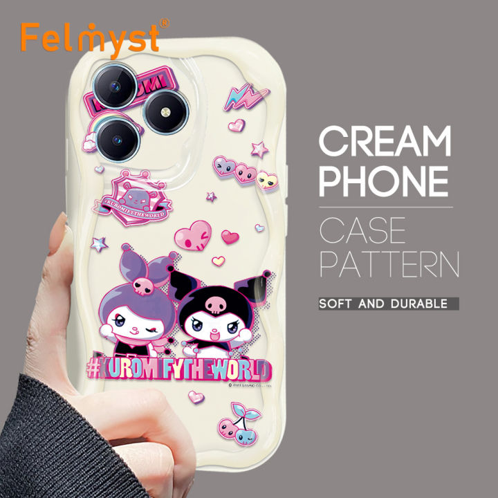FELMYST for Realme C61 C63 Back Cover Cartoon Kuromi Cream Texture Wavy Edge Soft Silicone Phone Case
