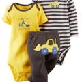 Multicolor Cotton 3-Piece Bodysuit and Pant Set for Boys. 