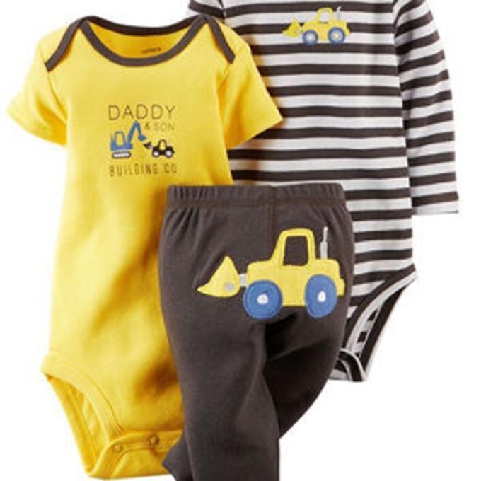 Multicolor Cotton 3-Piece Bodysuit and Pant Set for Boys