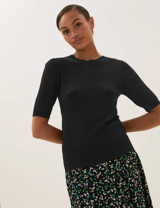 Ladies%20Short%20Sleeve%20Ribbed%20Crew%20Neck%20Knitted%20Sweater%20From%20Levin%20-%20Image%204