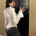 Gidyq Fashion Women Bandage Shirts Korean All Match Streetwear Female Slim Blouse Spring Casual White Bell Sleeve Shirt New. 