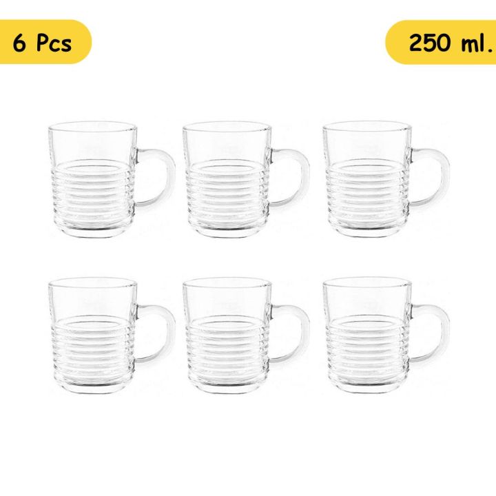 6 Pcs Transparent Glass Coffee Mugs Tea Cups Set with 250ml.