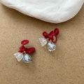 New Year's bow crystal earrings Christmas red earrings Autumn and winter sense of luxury, light luxury, niche simple earrings tide.