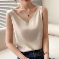 Strap Top Women Halter V Neck Basic White Cami Sleeveless Satin Silk Tank Tops Women'S Summer Camisole. 