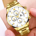LO【Life waterproof】SHAARMS Fashion Man's Business Casual Watch Quartz Movement Steel Strap Simple Trendy Wristwatch with Calendar.