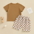 Toddler Baby Boys Clothing Casual Short Sleeve Letters Print T-shirt with Plaid Shorts Sets Summer Outfits Clothes. 