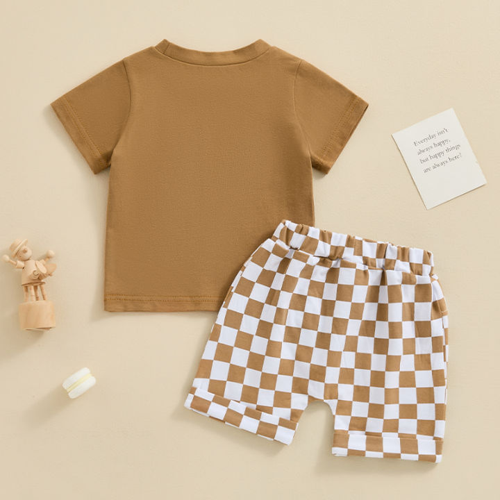 Toddler%20Baby%20Boys%20Clothing%20Casual%20Short%20Sleeve%20Letters%20Print%20T-shirt%20with%20Plaid%20Shorts%20Sets%20Summer%20Outfits%20Clothes%20-%20Image%203