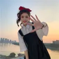 Preppy Style Suspender Skirt Outfit Girls' Summer Korean Style Loose All-Matching Slimming Mid-Length Strap Dress Fashion. 