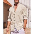 Men's Cotton Linen Shirt Long Sleeve Shirts Men Beach Shirt Summer Casual Solid Color Stand Collar Men's Shirt. 