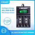 AA, AAA, 9V Battery charger, AA Battery Charger, AAA Battery Charger, READY RE95 Smart Charger with LCD display and LED indicator.
